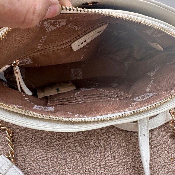 Anne Klein Triple Compartment Crossbody Bag Gold Chain Strap Monogram Design - Picture 8 of 13
